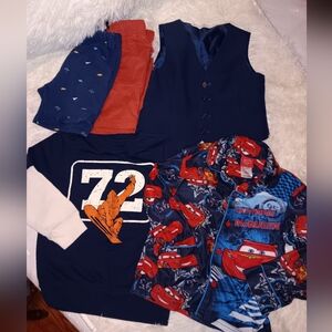 Bundle 5 Pieces Boys Clothes  Clothing Set with Cars Jacket and Vest. Size 4/5